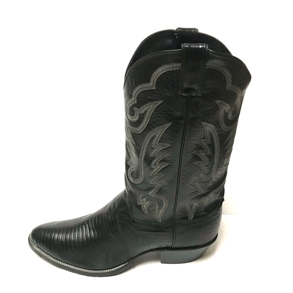 Justin Boots Shoes Justinboots All Black Lizard Western Cowboy